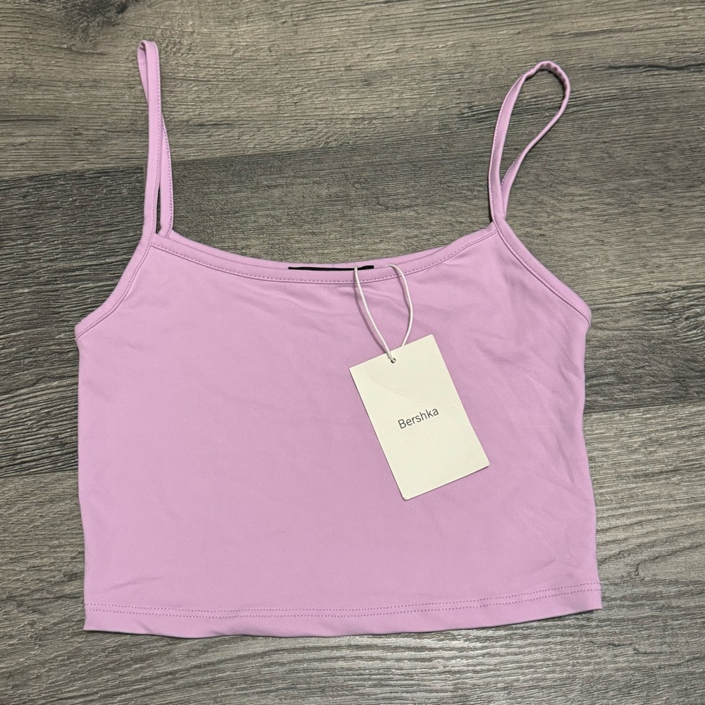 Bershka - Spaghetti Bandeau Top - Pastel Pink - M